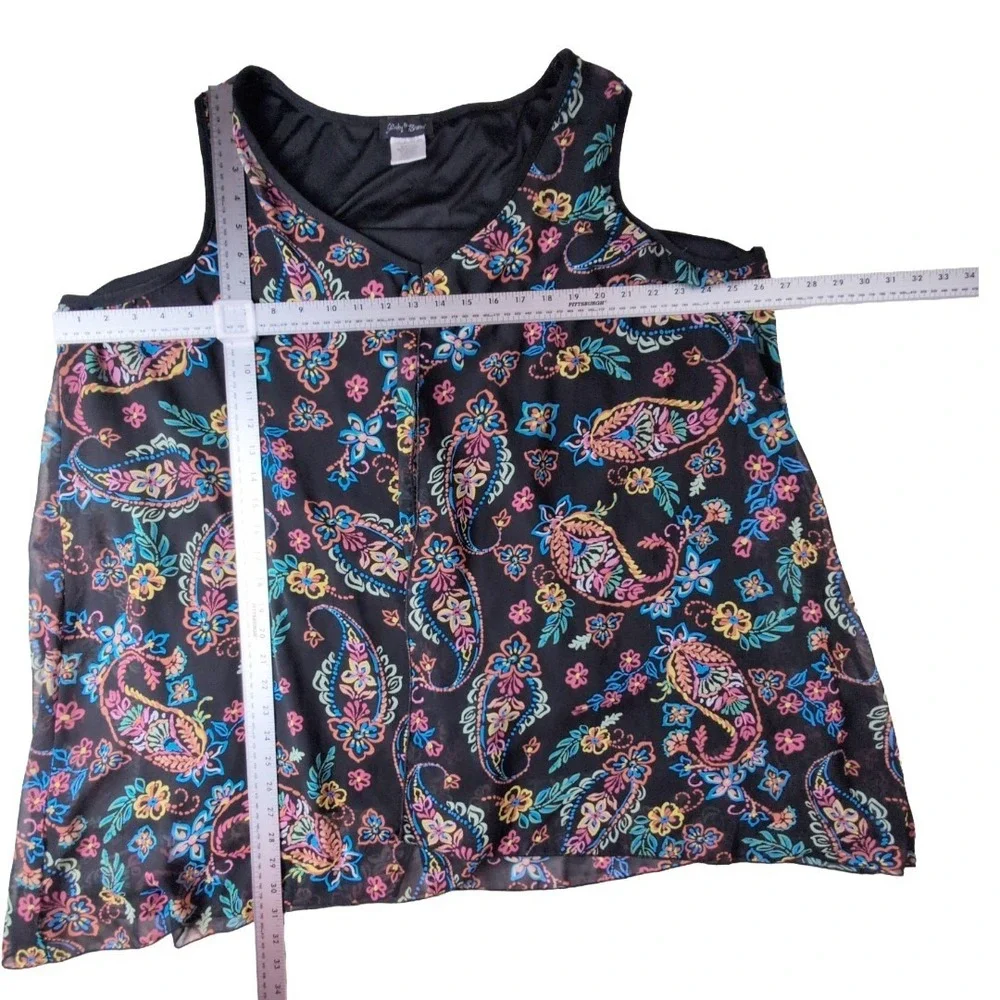 Slinky Brand Sleeveless Split Front Tunic Shirt Paisley Size 3xl Boho Flowy - Picture 4 of 5